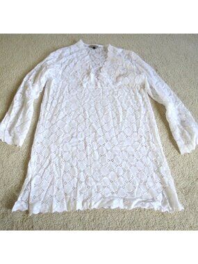Women's J Valdi White Dot See-Through Cover Up Tunic Dress Size XL